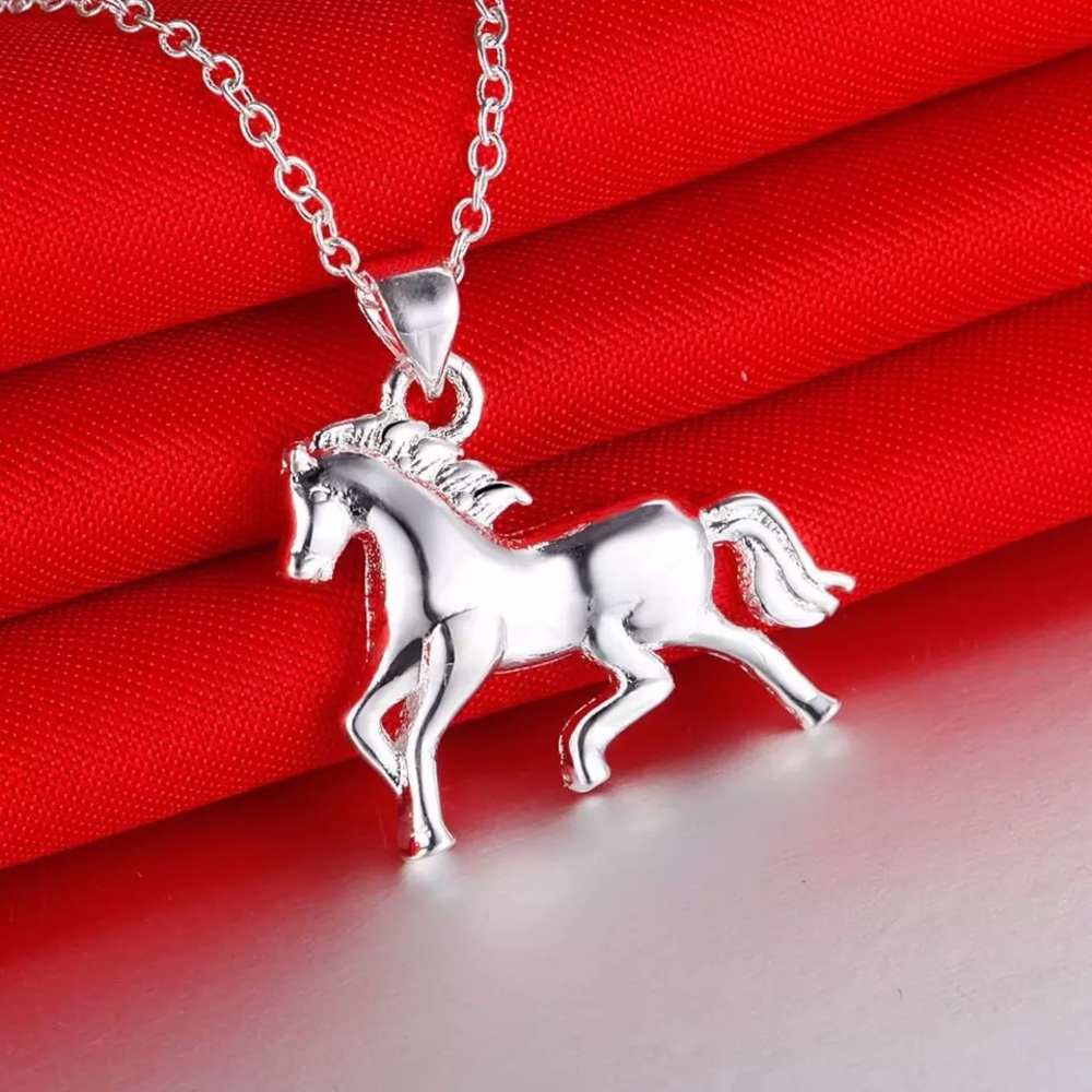 New Sterling Silver 925 Galloping Horse Necklace
